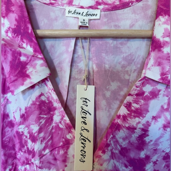 For Love & Lemons Devon Long Sleeve Pink Shirt Dress NWT Size Small - Picture 6 of 8
